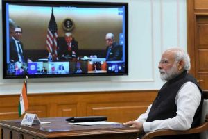 Narendra Modi attending the G20 video conference summit